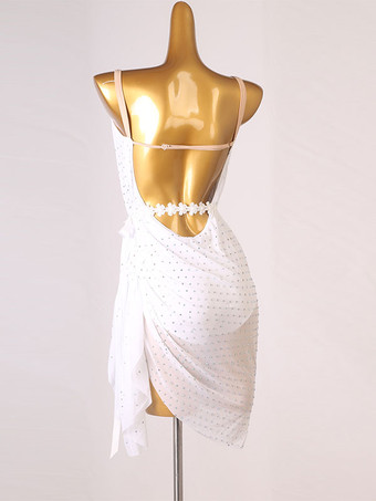 ラテンダンスドレス白い女性のラインストーン背中のないボディコンセクシーなポリエステルドレスダンスの摩耗