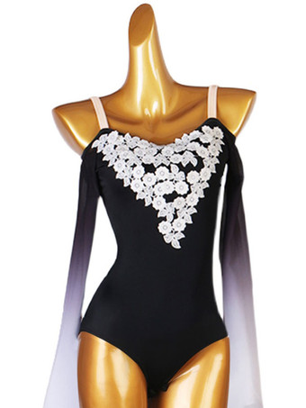 ラテンダンスドレスブラックウーマンズフラワーズボディコンセクシーなポリエステルドレスダンスウェア