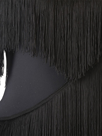 ラテンダンスコスチュームブラックレディースフリンジラインストーンボディコンセクシーなポリエステルドレスダンスコスチューム