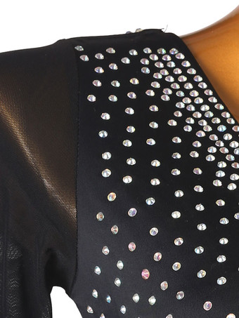 ラテンダンスドレス黒人女性のラインストーンオープンショルダーボディコンセクシーなポリエステルドレスダンスウェア