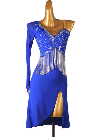 ラテンダンスドレス黒人女性のラインストーンオープンショルダーボディコンセクシーなポリエステルドレスダンスウェア