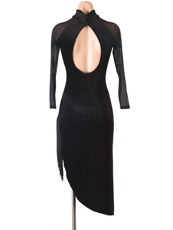 ラテンダンスコスチュームブラックレディースポリエステルドレスセクシーフリンジラテンダンサーダンスコスチューム