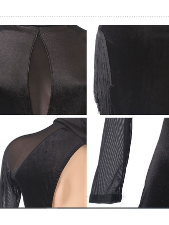 ラテンダンスコスチュームブラックレディースポリエステルドレスセクシーフリンジラテンダンサーダンスコスチューム