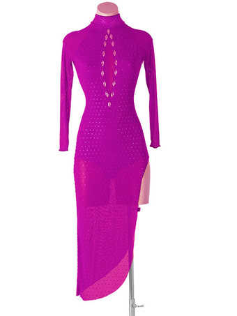 ローズレッドラテンダンスドレスダークネイビー女性のラインストーンボディコンセクシーなポリエステルドレスダンスウェア