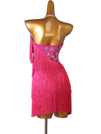 ラテンダンスドレスホワイトレディースポリエステルドレスバックレスセクシーフリンジラインストーンラテンダンサーダンスウェア