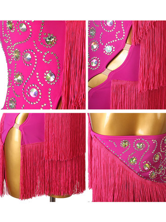 ラテンダンスドレスホワイトレディースポリエステルドレスバックレスセクシーフリンジラインストーンラテンダンサーダンスウェア