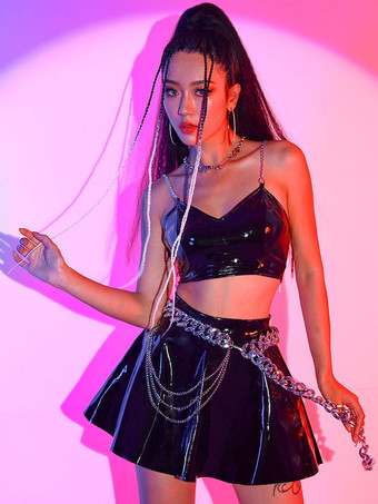 ジャズダンス衣装女性用PUレザースカートトップダンスウェア