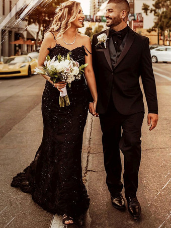 Черное кружево русалки платьев свадьбы без рукавов с изготовлением на заказ платья поезда Бридал свободного