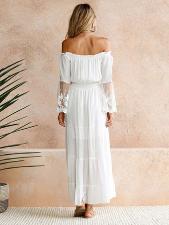 長袖マキシドレスポリエステル床丈ドレス