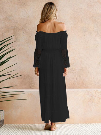 長袖マキシドレスポリエステル床丈ドレス