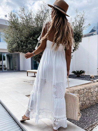 Vネックマキシワンピースポリエステルフロア丈ワンピース