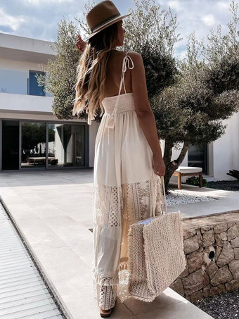 Vネックマキシワンピースポリエステルフロア丈ワンピース