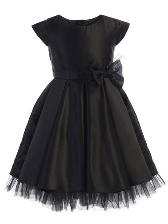 フラワーガールドレスポリエステルサッシュジュエルネック半袖ブラック