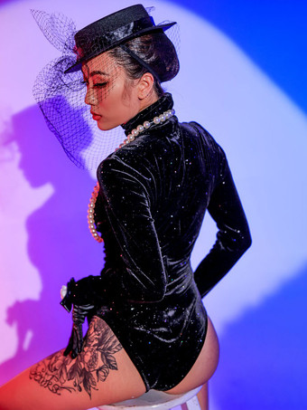 ジャズダンス コスチューム レディースベロアジャンプスーツダンスウェア ブラック