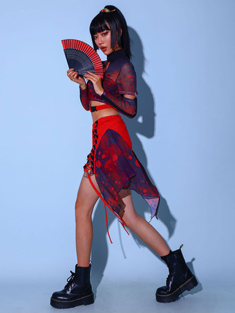 Costumi di danza jazz Pantaloni da donna in lycra spandex in chiffon con gonna da ballo