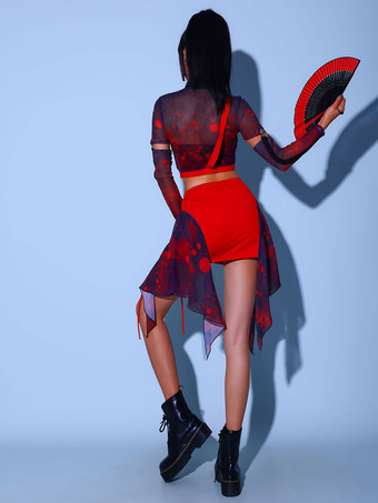 Costumi di danza jazz Pantaloni da donna in lycra spandex in chiffon con gonna da ballo