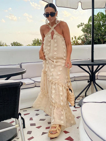 ノースリーブマキシドレスポリエステルカジュアル特大床長ドレス