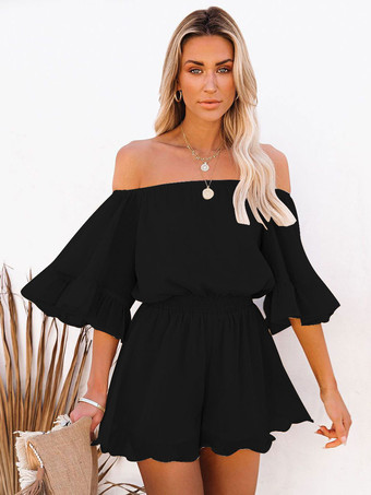 ブラック ブルーバトーネックハーフスリーブポリエステルサマーワンピース衣装