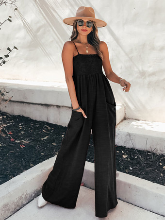 ブラック レッド ノースリーブ ポリエステル ワイド サマー プレイスーツ