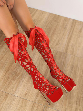 サンダル ブーツ オープントゥ カットアウトシューズ ハイヒール PUレザー セクシーシューズ