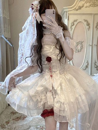 Gothic Lolita Dresses Rose Bows White Adjustable Elastic
