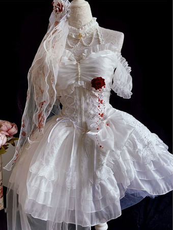 ゴシックロリータドレス ローズボウ アジャスタブルエラスティック ホワイト