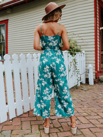 バーガンディ フローラル プリント Vネック ノースリーブ ポリエステル サマー プレイスーツ