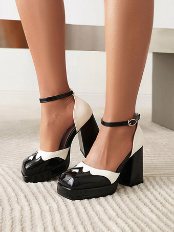 女性用ハイヒールスクエアトゥパンプスチャンキーヒールPUアッパー