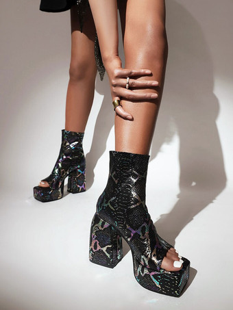 女性の分厚いヒールプラットフォームサマーブーツPUレザーイン