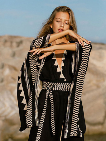 女性カバーアップブラックカラーブロックロングスリーブサマーセクシー水着