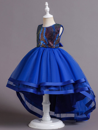 ブルーフラワーガールドレスポリエステルコットンスパンコールジュエルネックノースリーブグリーン