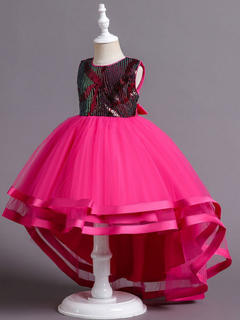 ローズレッドフラワーガールドレスポリエステルコットンスパンコールジュエルネックノースリーブグリーン