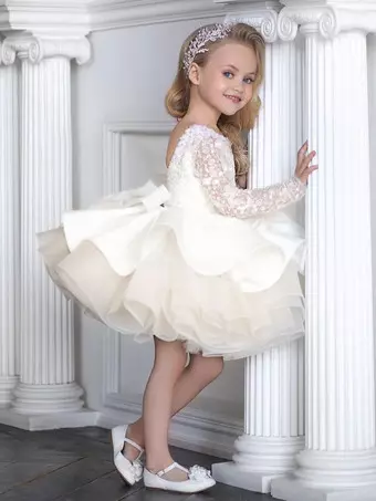 FYMNSI Abito Da Festa In Raso Per Bambina - Battesimo, Matrimonio, Compleanno - Colore Champagne, Taglie Da 6 Mesi A 10 Anni