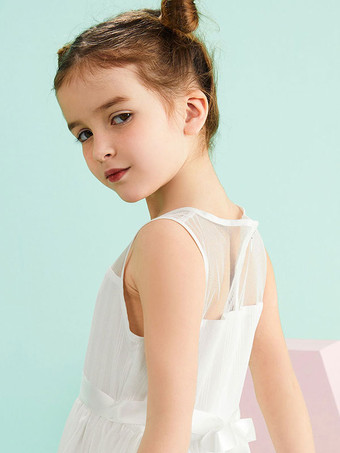 フラワーガールドレスジュエルネックノースリーブフォーマルキッズページェントドレス