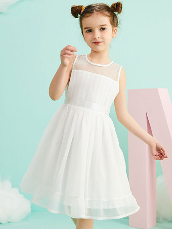 フラワーガールドレスジュエルネックノースリーブフォーマルキッズページェントドレス