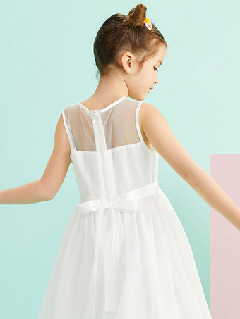フラワーガールドレスジュエルネックノースリーブフォーマルキッズページェントドレス