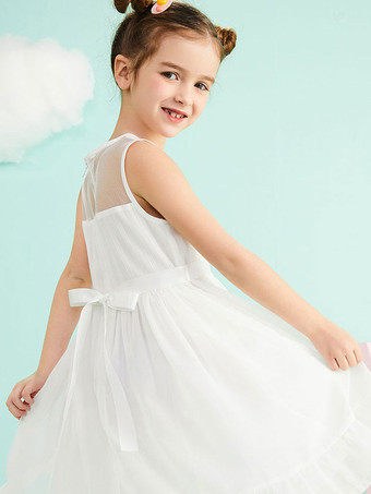 フラワーガールドレスジュエルネックノースリーブフォーマルキッズページェントドレス