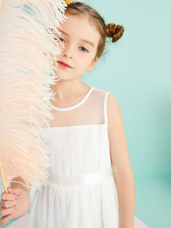 フラワーガールドレスジュエルネックノースリーブフォーマルキッズページェントドレス