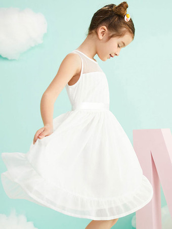 フラワーガールドレスジュエルネックノースリーブフォーマルキッズページェントドレス