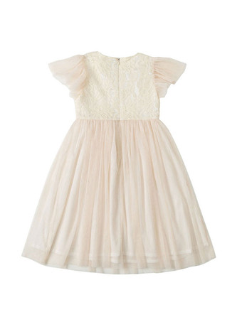 フラワーガールドレスジュエルネック半袖フォーマルキッズページェントドレス