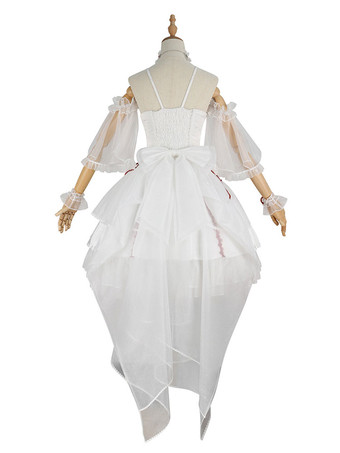 ロリータドレスティーパーティースタイルロリータスカートチェーンノースリーブポリエステルロリータウェディングドレスボウホワイト