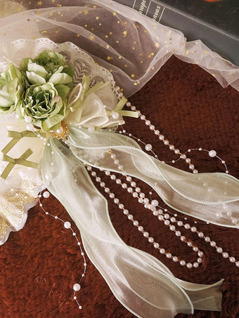 チャイニーズスタイルロリータアクセサリーグリーンパールボウフラワーポリエステルファイバーアクセサリーその他