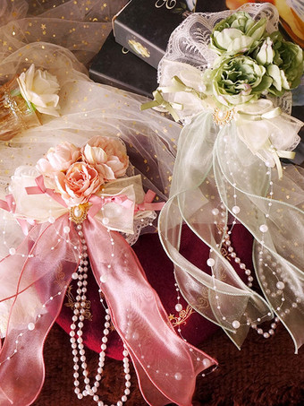 チャイニーズスタイルロリータアクセサリーグリーンパールボウフラワーポリエステルファイバーアクセサリーその他