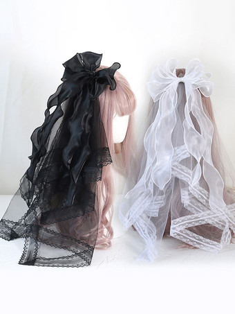 ROCOCOスタイルロリータヘッドウェア アクセサリーライトスカイブルーボウレースポリエステルファイバーヘッドウェア