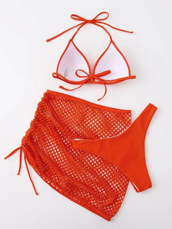 女性ビキニ水着 3 点セット オレンジ夏セクシーな水着