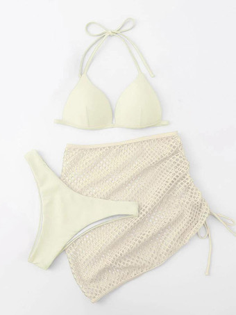 女性ビキニ水着 3 点セット オレンジ夏セクシーな水着