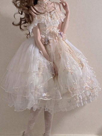 Vestido Sweet Lolita Vestido de Noiva Lolita Sem Manga Poliéster Elástico Ajustável