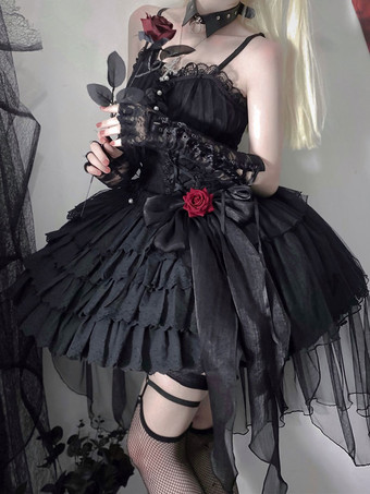   ゴシックロリータドレスパールボウブラックホワイトアジャスタブルエラスティック