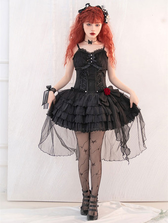   ゴシックロリータドレスパールボウブラックホワイトアジャスタブルエラスティック