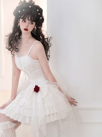   ゴシックロリータドレスパールボウブラックホワイトアジャスタブルエラスティック